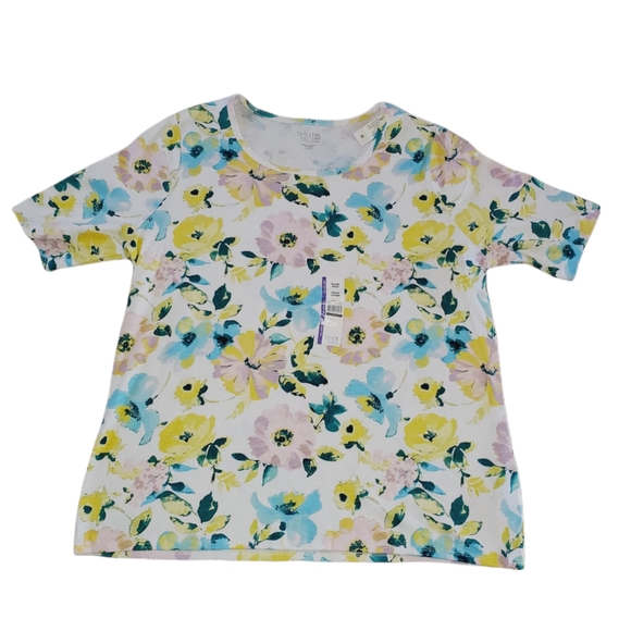 Time and Tru NWT Plus Size Scoop Neck Elbow Length Multi Colored Floral Top 719 - Picture 6 of 6